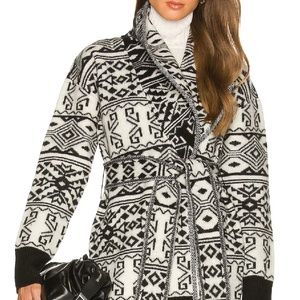 Veronica Beard Carrington Black & White Fair Isle Wool Cardigan - Size Small